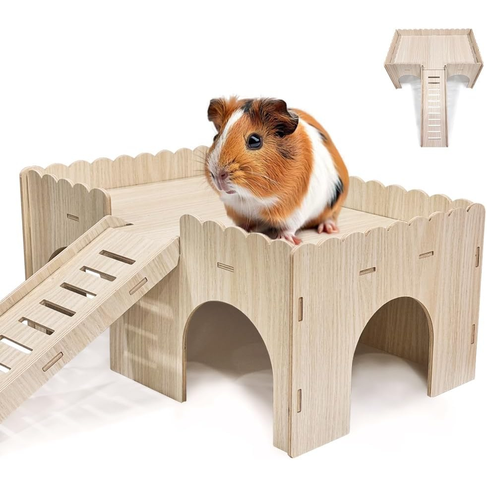 TEMU Eyksta Large Guinea Pig House With Ramp 4 Entrances, Guinea Pig Toy, Guinea Pig Accessories, Rabbit House, 38 X 25 X 18cm