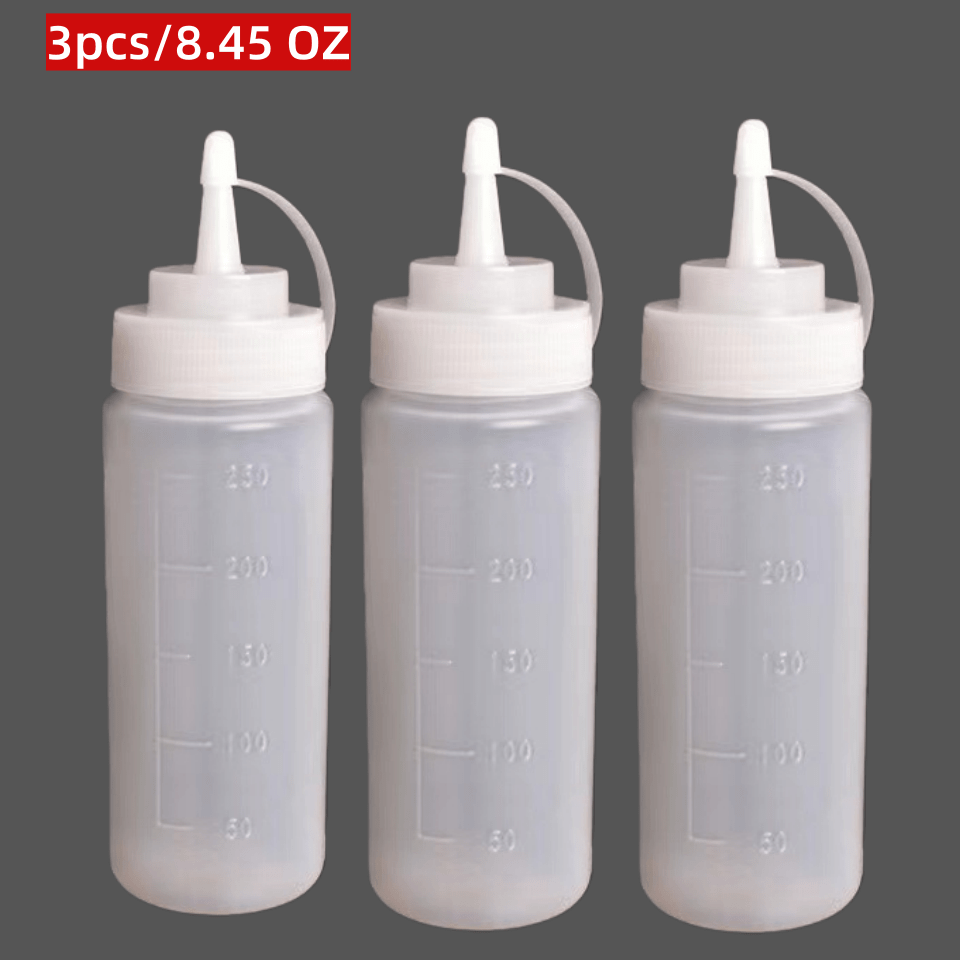 3 Pack Plastic Squeeze Bottles - 8.45oz Durable Condiment Squeeze Bottle With Discrete Measurements, For Ketchup, Bbq, Sauces, Syrup, Condiments, Dressings, Arts And Crafts
