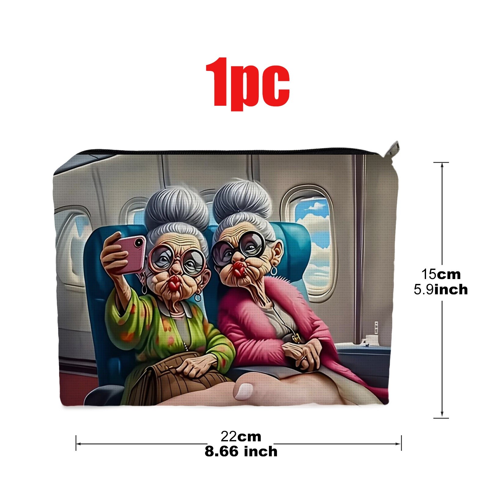 TEMU 1pc Double-sided Cosmetic Bag, 5.9in*8.66in Size, Polyester Material, Suitable For Airplane Travel Selfie Scenes, Fashionable Design For Elderly