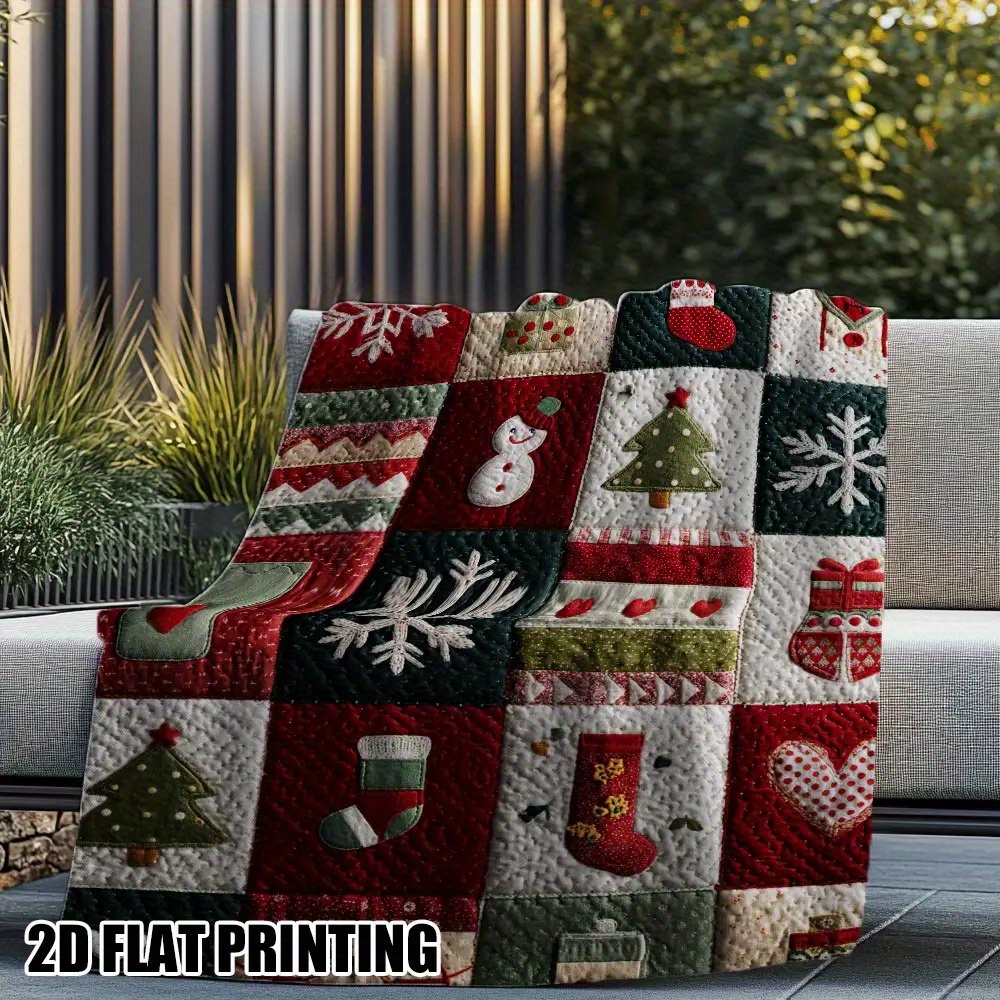 TEMU Cozy Christmas Quilt Print Flannel Throw Blanket- Soft, Warm, And Festive Design With , Trees, And Holiday Decor- Perfect For Sofa, Bed, Chair,