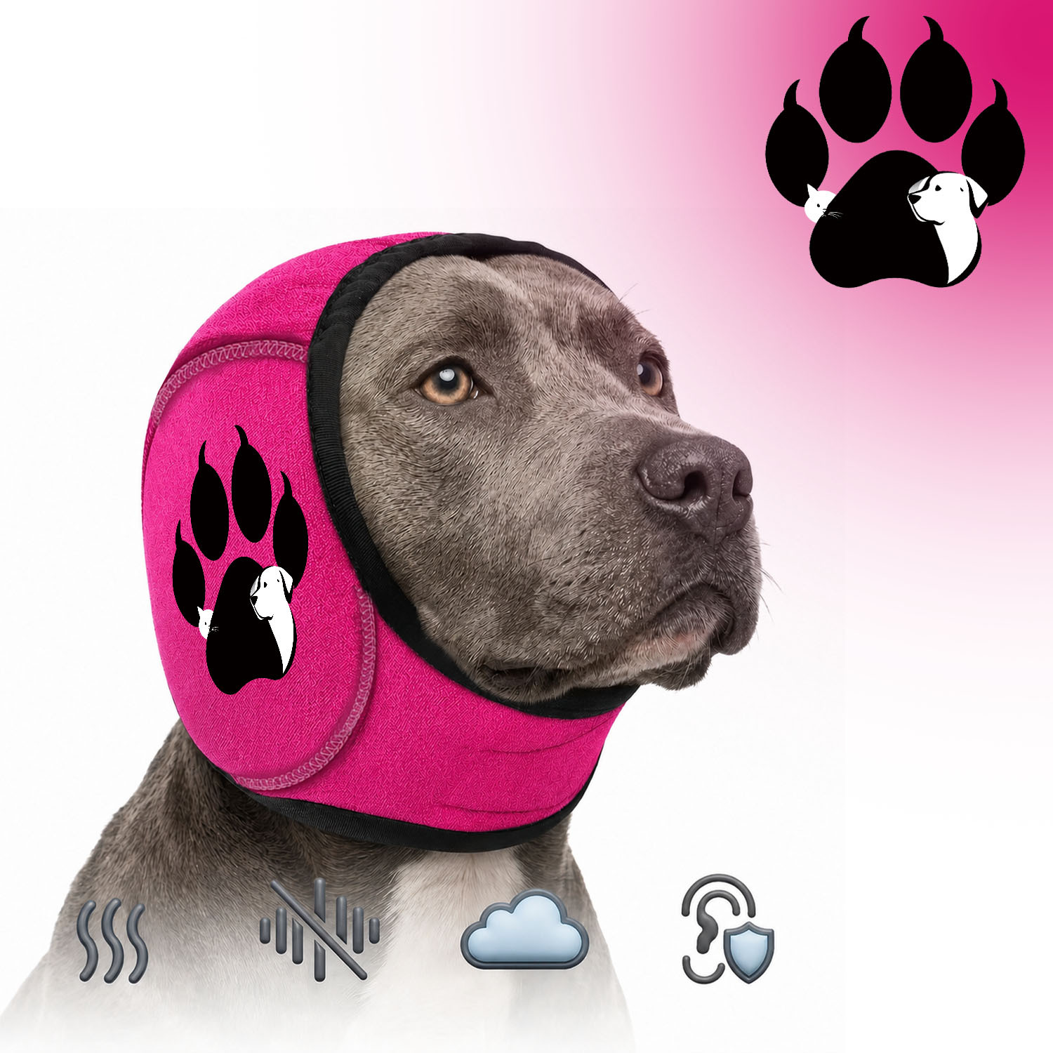 TEMU Copricapo Calmante Multifunzionale per Cani con Protezione per le Orecchie, con Stampa " di ", Paraorecchie Calmanti Riduttori di Rumore per