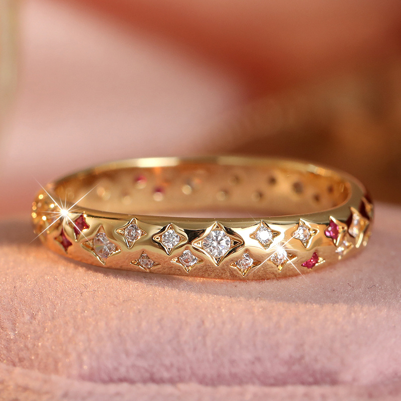 Shiny Star Thin Band Ring with Scattered Zirconia Inlay