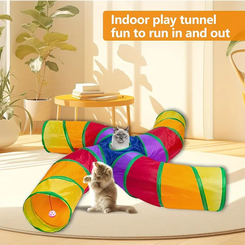 foldable cat toy for durable polyester multi color with funnel and peek hole cats engagement details 3