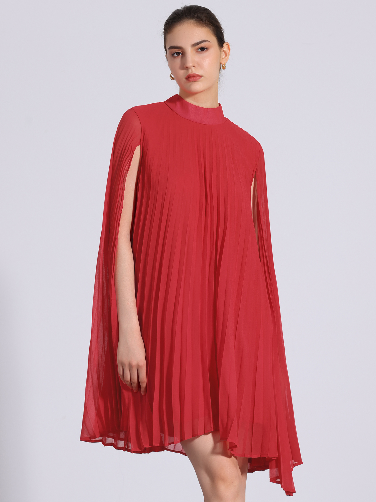 chiffon dresses womens loose flowy cloak sleeve cape pleated - Temu