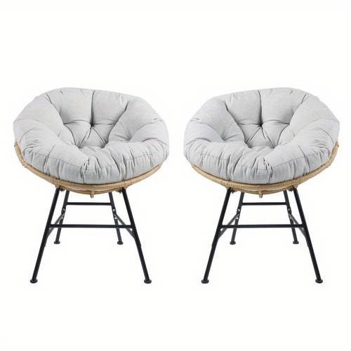 2pcs patio lounge chair set all weather wicker furniture with cushions lightweight and durable beige outdoor seating for garden poolside or backyard relaxation