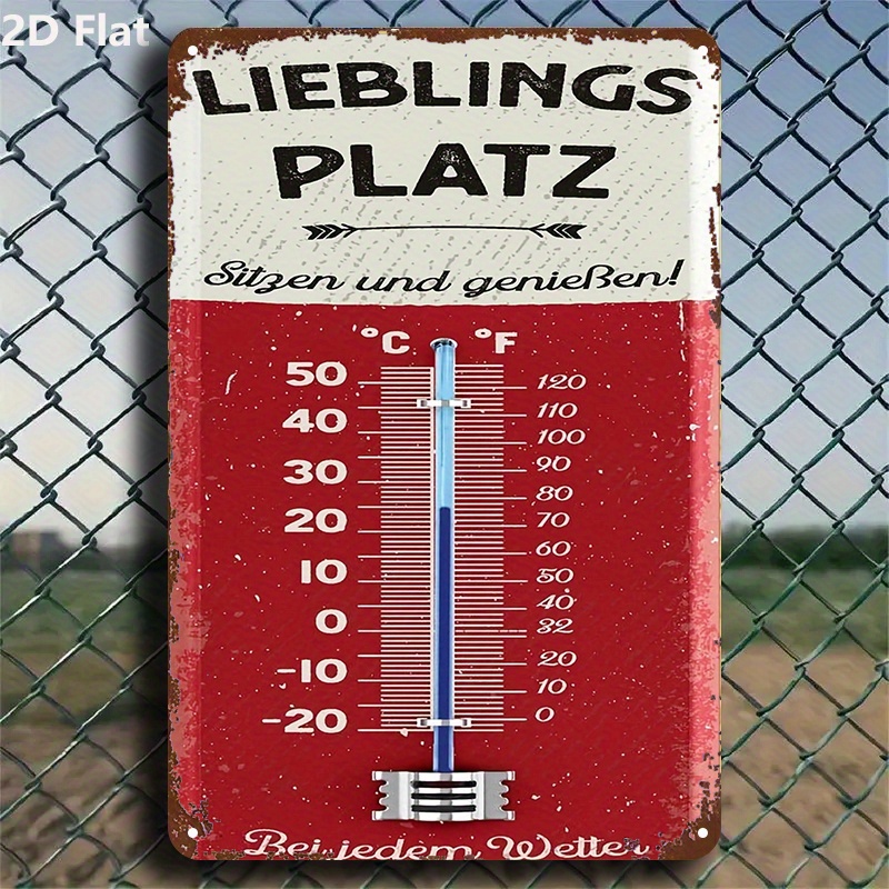 E-shop 2D Flach, ., . Vintage Deutschlands Thermometer Wandkunst - 8X12 Zoll Rustikales Eisenschild mit Farbenfroher Temperaturanzeige, Humorvolle