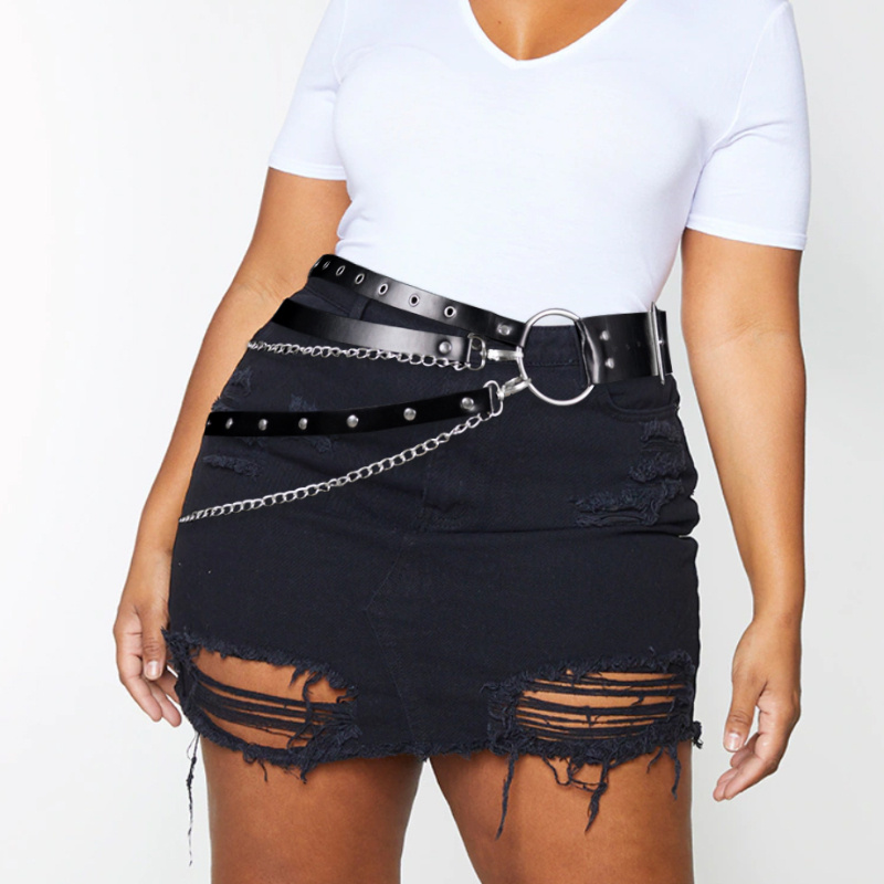 Plus Size Punk Hip Hop PU Belt with Tassel Chain