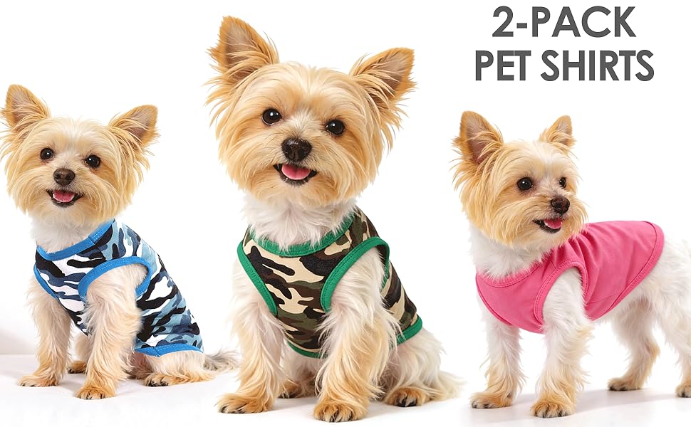 2pcs Chihuahua Clothes Summer Dog Shirt Suitable for Small Dogs Soft Puppy Outfit Camouflage Pattern Breathable Pet Apparel for Yorkshire Terrier Shih Tzu Cats XXS~M Blue Pink Green