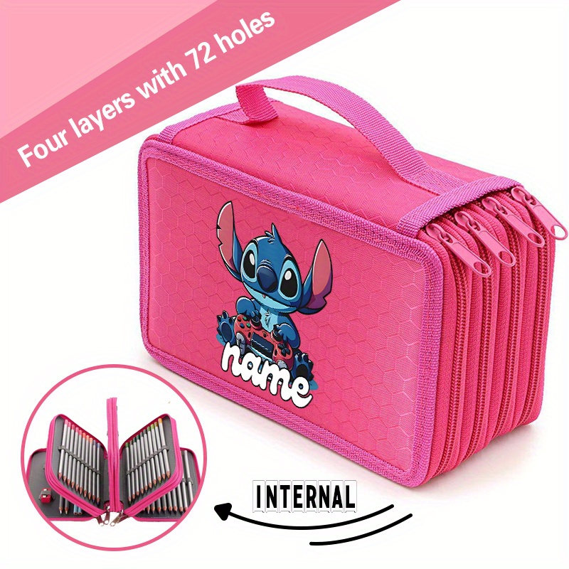 TEMU Étui à crayons personnalisé avec le nom de Disney Stitch, imprimé 4 couches, contient 72 crayons, étui à crayons portable pour la peinture, le
