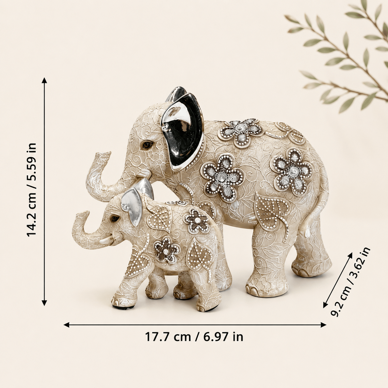 Image of 1 Set Elegant Resin Elephant Figurines, Elephant Statue With Floral Pattern, Nordic Style Home Decor, Living Room Shelf Desktop Decoration, Housewarming Gift