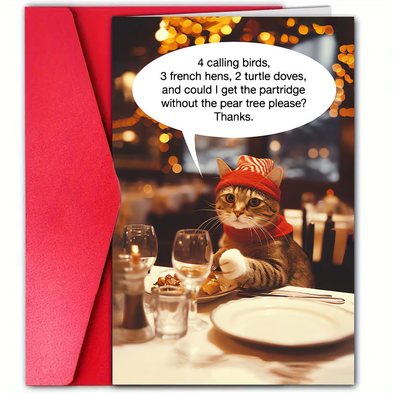 

Hilarious Cat-themed Christmas Card With Envelope (4.7"x7") - Family, Friends & - Holiday Greeting