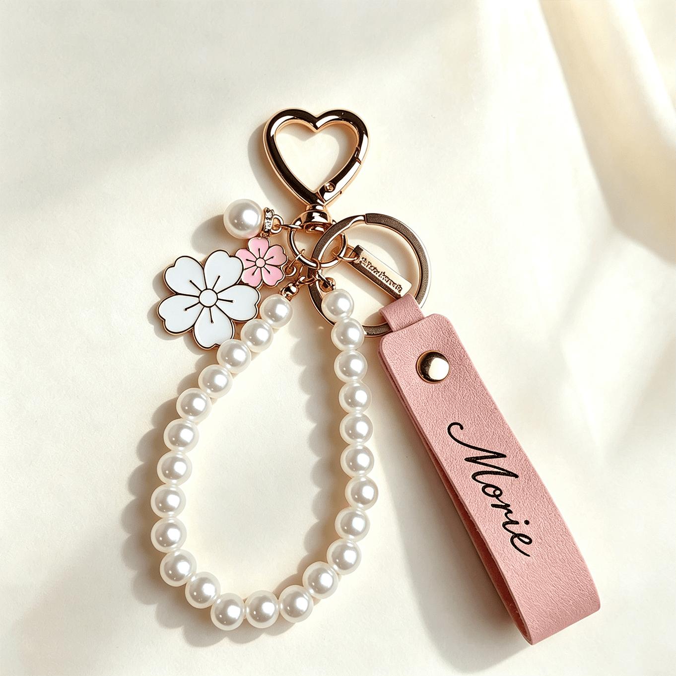 TEMU 1 pièce, Porte-clés avec Nom Personnalisé, Porte-clés Étiquette Nom à Fermoir Cœur, Breloque Florale Personnalisée pour Sac, Porte-clés Bracelet