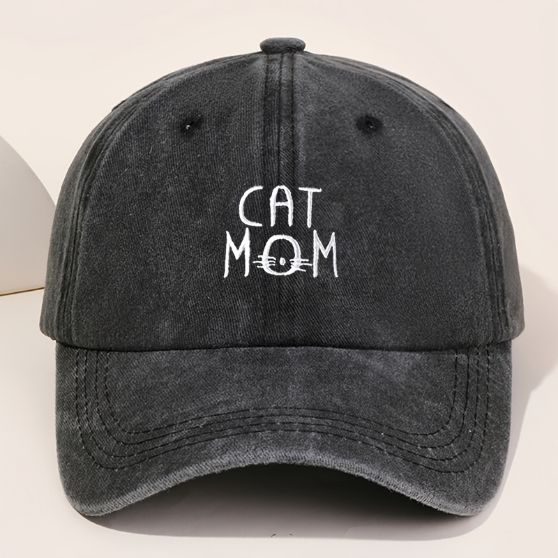 TEMU A Women's Cat-mom Embroidered Baseball Cap, Unisex Stylish Retro Outdoor Hat, Trendy Versatile Visor Cap, Suitable For Outdoor Sports, Camping,