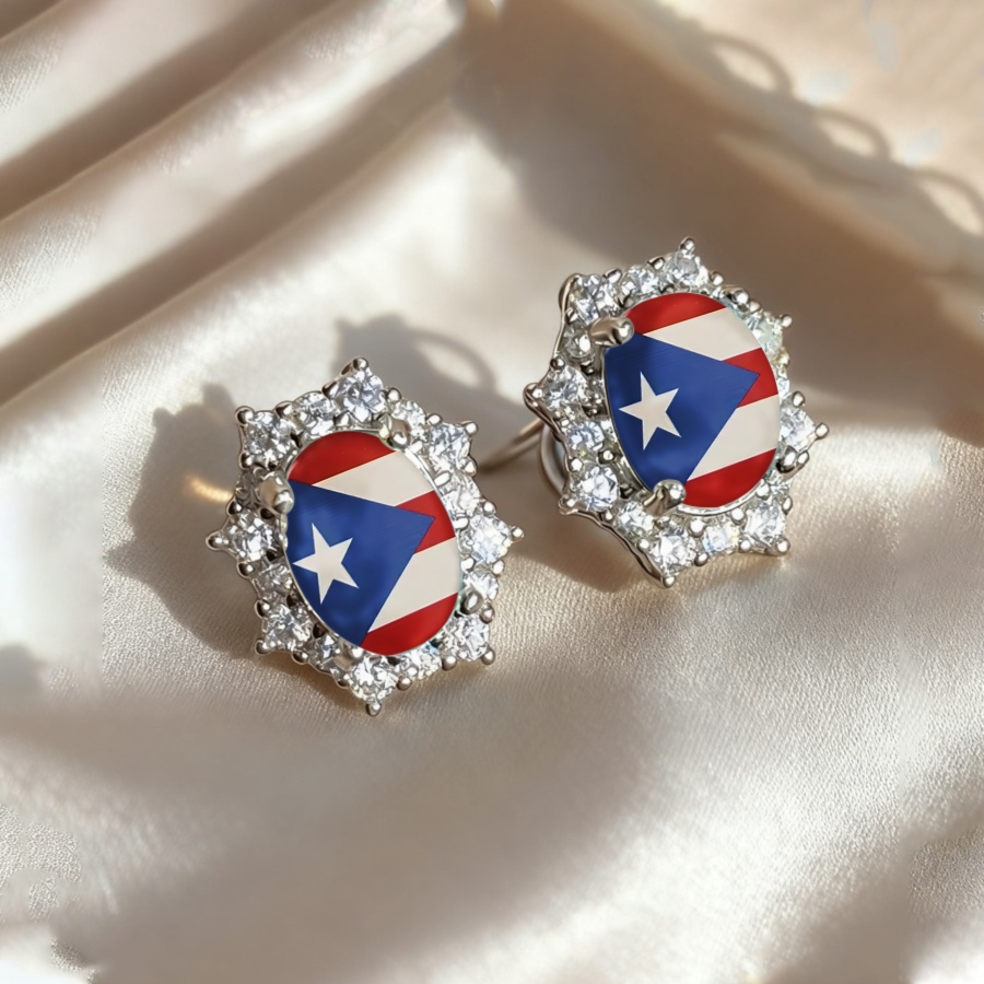 TEMU 2pcs Puerto Flag Earrings Earrings Cultural Earrings Earrings Octagonal Earrings Round Earrings Jewelry Accessories Unique Jewelry Travel Gifts