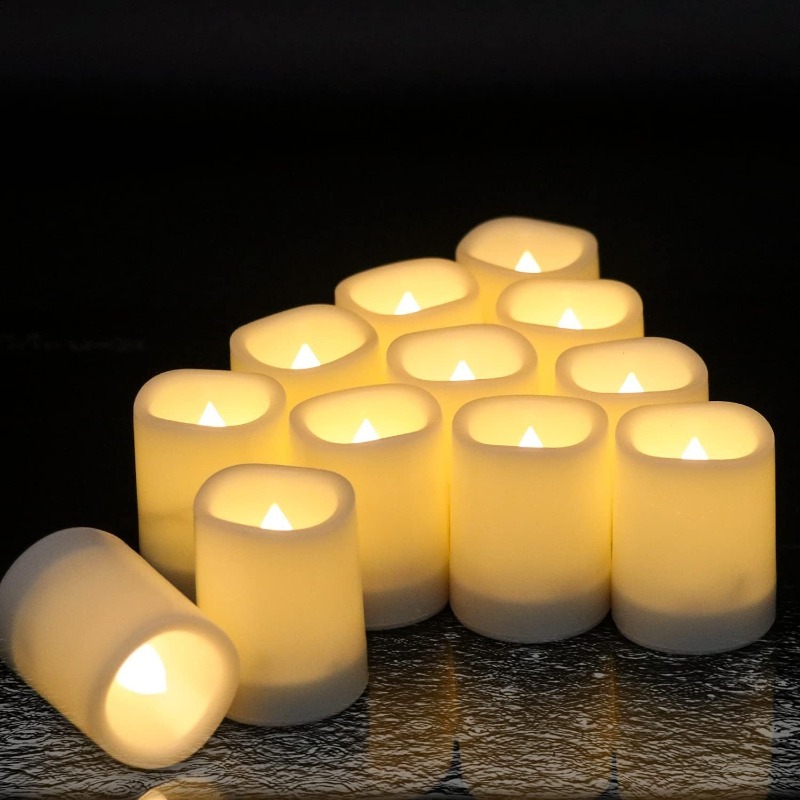 Image of Set Of 12 Led Candles A Warm White Light - Battery-operated Realistic Flameless Tea Lights Suitable For Home, Weddings, Parties, Halloween, And Christmas Decorations