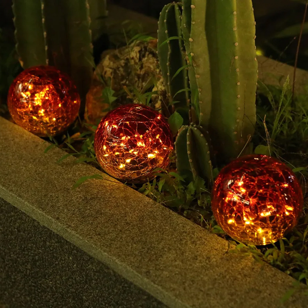 TEMU 2pcs Solar-powered Spherical Outdoor Lights With Cracked Glass & - Solar Charged Semi-flush Mount Pathway Lighting Suitable For Garden, Lawn,
