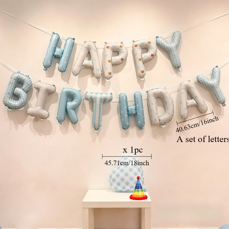 Image of Pink Bow Birthday Letter Balloon Set And Birthday Letter Balloon Set Birthday One-year-old Party Aluminum Film Balloon Background Decoration
