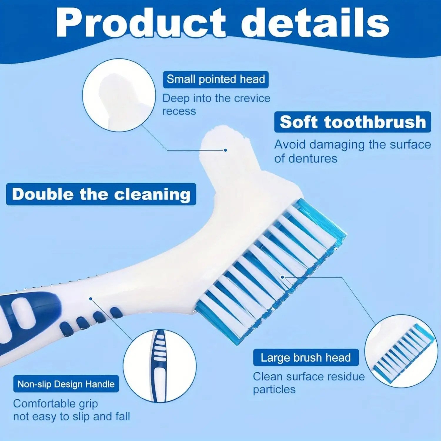 12pcs Portable Denture Brushes with Multi-Layer Nylon Bristles