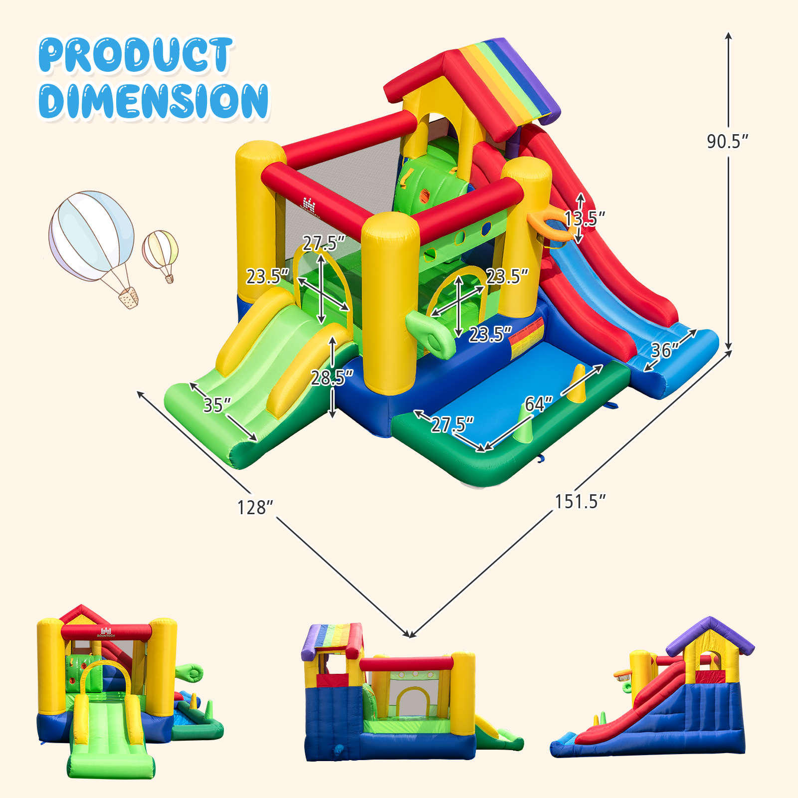TEMU COSTWAY Maison à Sauter Gonflable , Balançoire pour Enfants avec Toboggans, Saut, Escalade, Panier de Basket, Piscine à Balles, de Ballons et