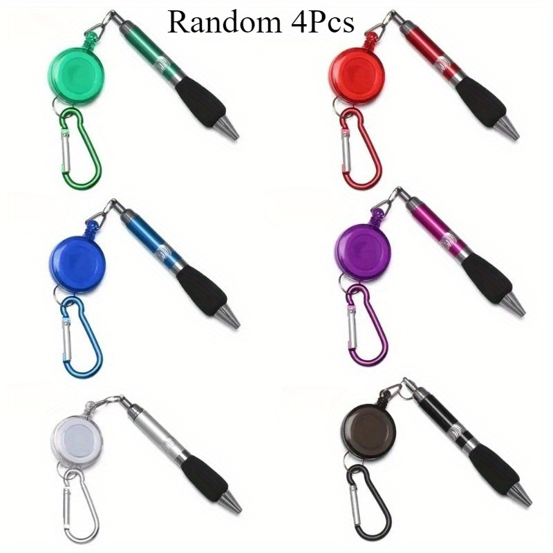 4pcs Random Color Retractable Pull Rope Ballpoint Pen Lanyar Key Chain Pen Stationery Writing Tools