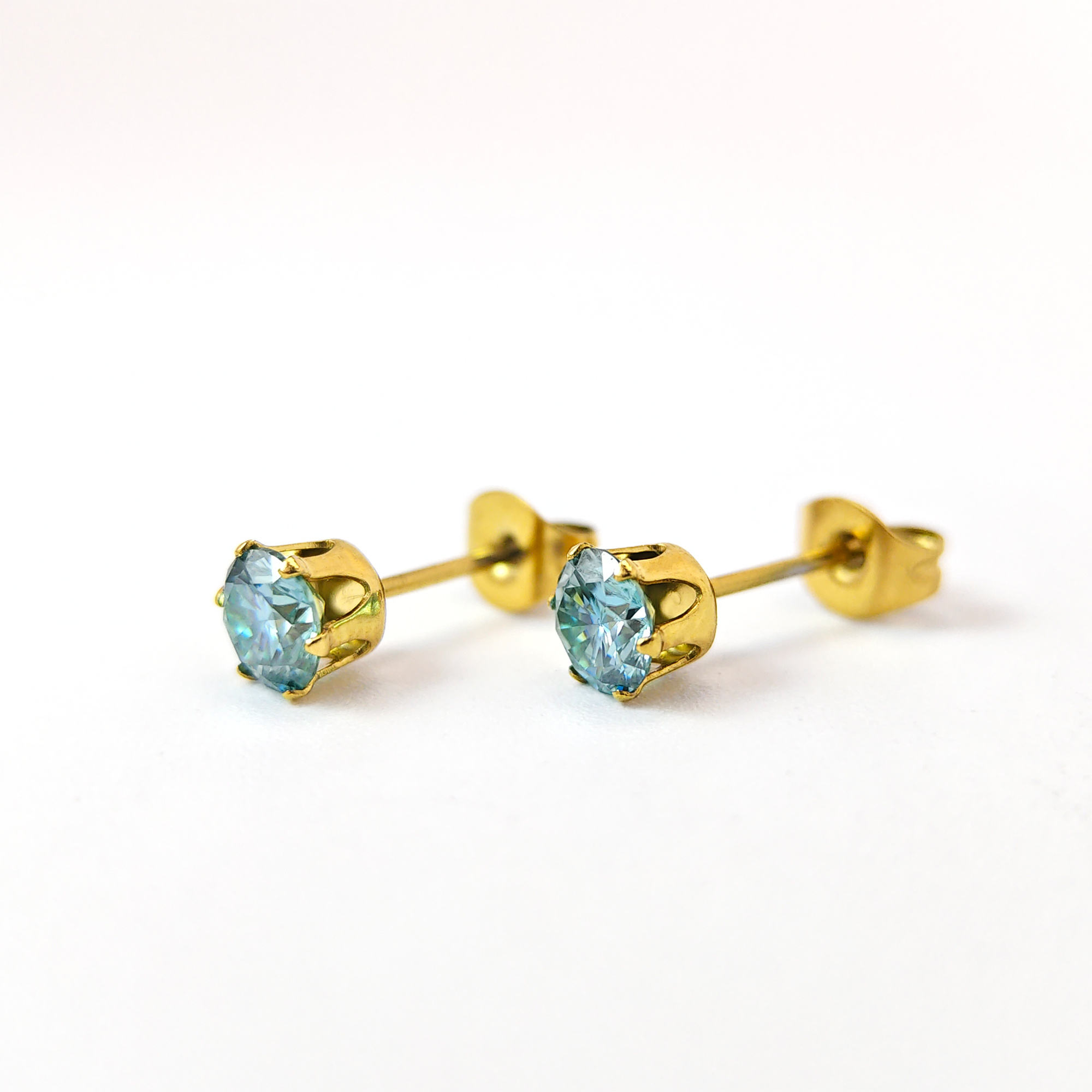 Women's Light Blue Round Moissanite Earrings, Wedding Gift