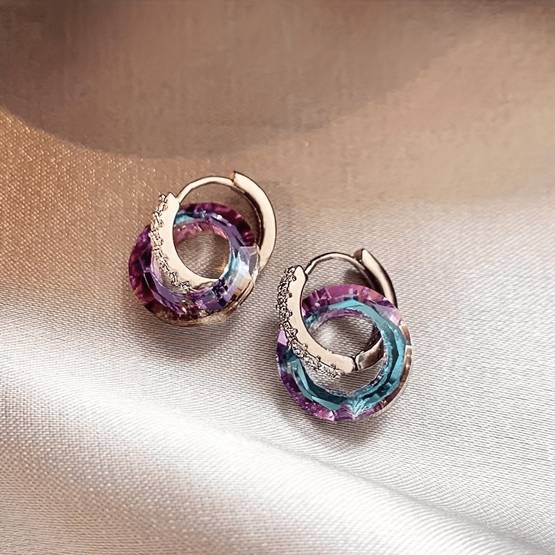 TEMU 1 Pair Of Gradient Color Double Ring Earring Set Light Temperament, Daily Commuting Banquet Gift Preferred, Women's Niche Design Sense Of