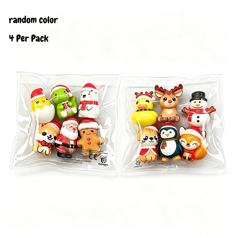Image of Christmas Toys 4 Pack, Random Style Assorted Xmas Animal & Santa Slow Rebound Squishies, Festive Collectible Squeeze Toys, Holiday Gift For Boys Girls, Party Bag Fillers
