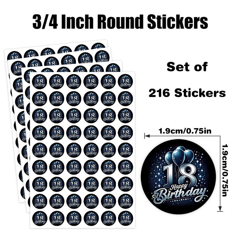 TEMU 216 adesivi rotondi a tema per il 18簞 compleanno, design con numero 18 e di palloncini, adatti per celebrazioni importanti, confezioni regalo,