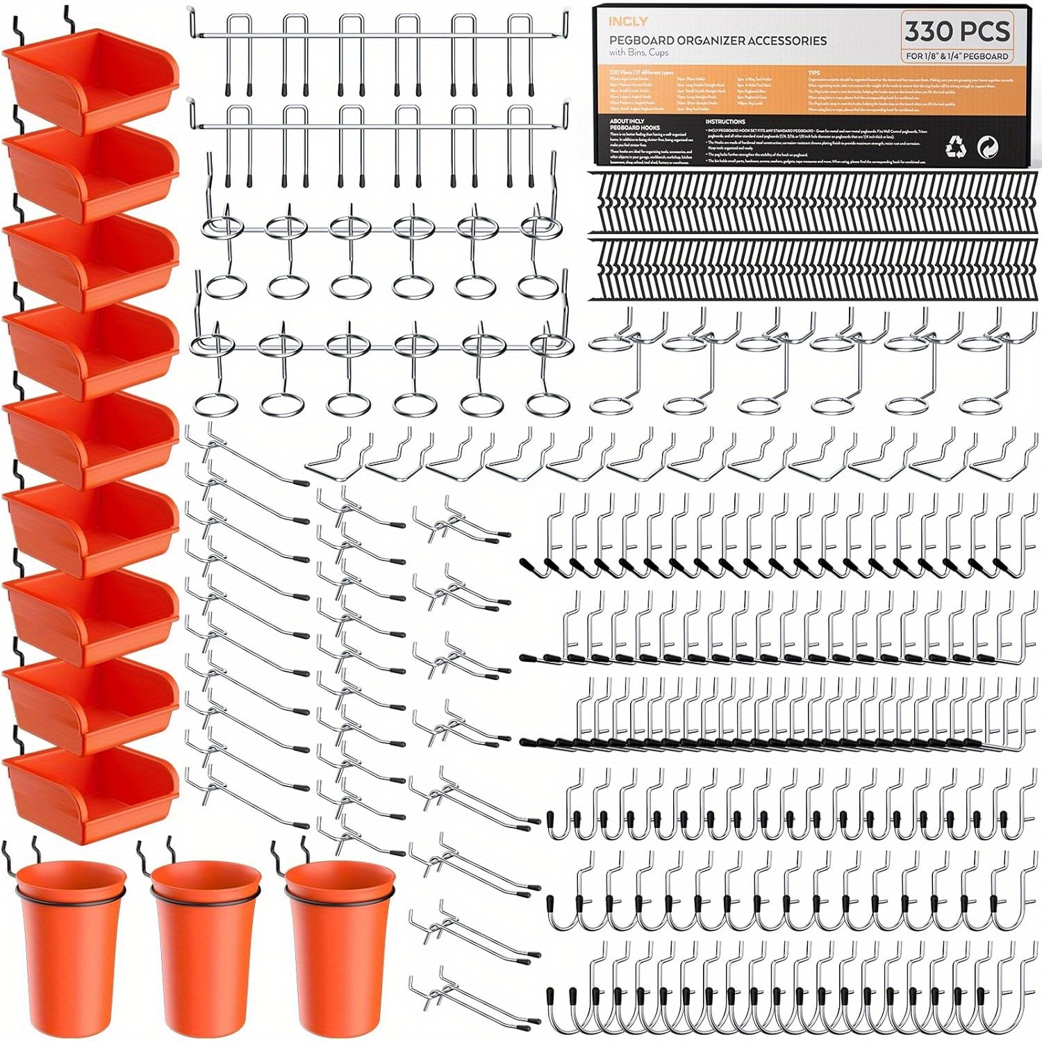 CAL-HAWK 100-Piece Peg Board Hooks Kit – 8 Inch Shelf Hangers For Garage Storage