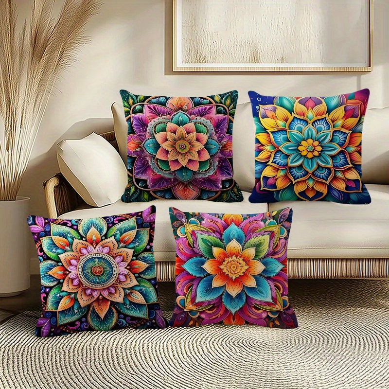 TEMU 2d Flat - 4pcs, Bohemian Style Pillow Covers, Mandala Pillowcases, Lumbar Pillow Covers, Cushion Covers, Sofa Pillowcases, Soft Material - Ideal