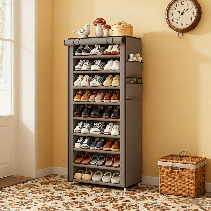 Image of 9-tier Shoe Storage Rack To 27 Pairs Of Shoes Lightweight Design For Includes Non-woven Fabric Shoe Rack Cover For Shoe Closet Organization
