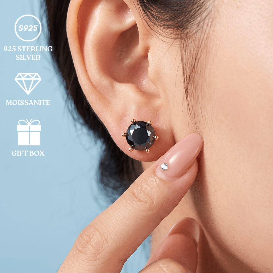 Exquisite Black Synthetic Moissanite Stud Earrings, Engagement Gift