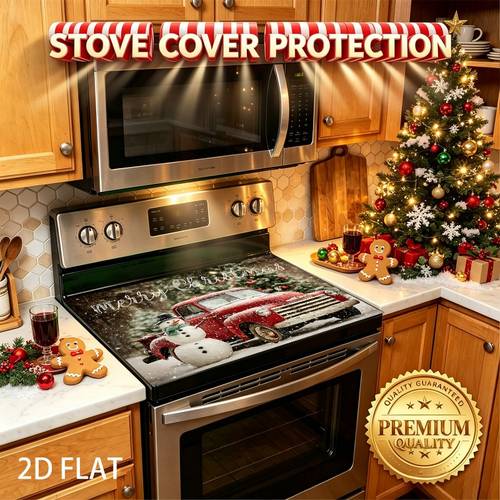 1pc 2d flat vintage snowman christmas stove top cover heat resistant mat easy to clean non slip durable seasonal home decor holiday rv decor seasonal decor