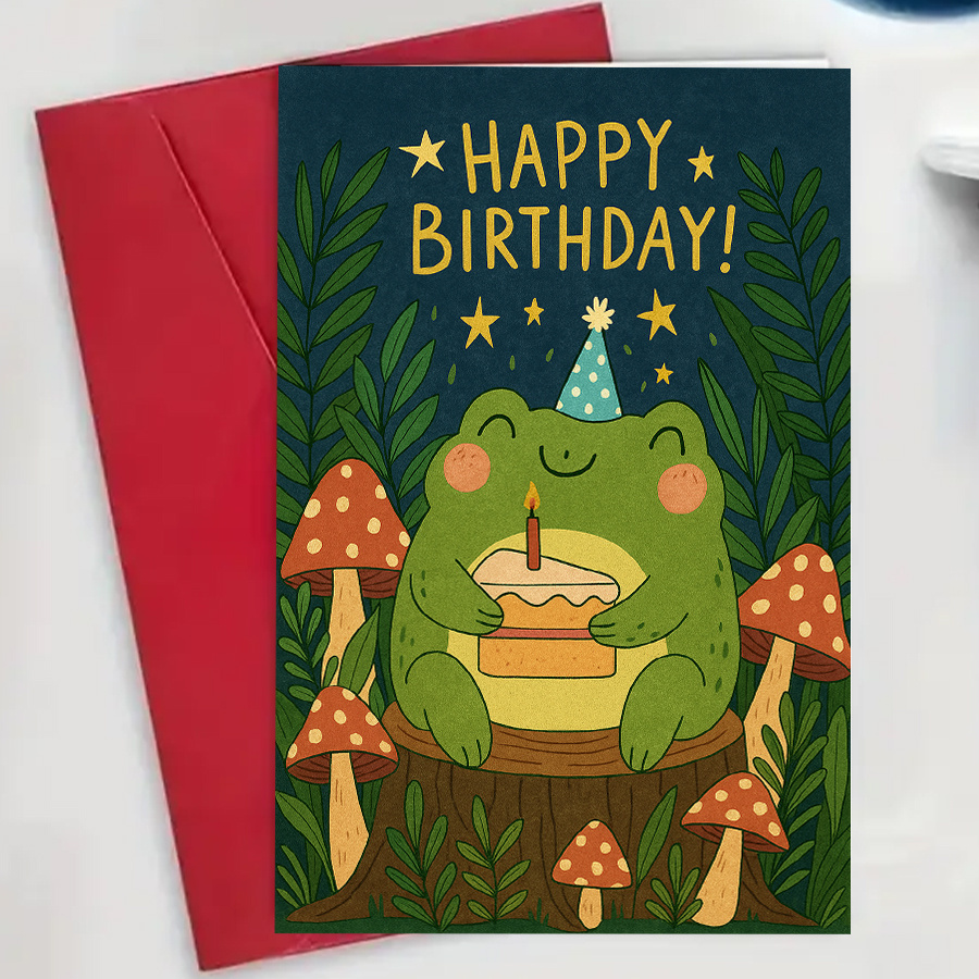 TEMU Adorable Frog-themed Birthday Card Featuring A Hat, Ideal For , Family, Or Coworkers. With A Design, Including An Envelope And Greeting Card