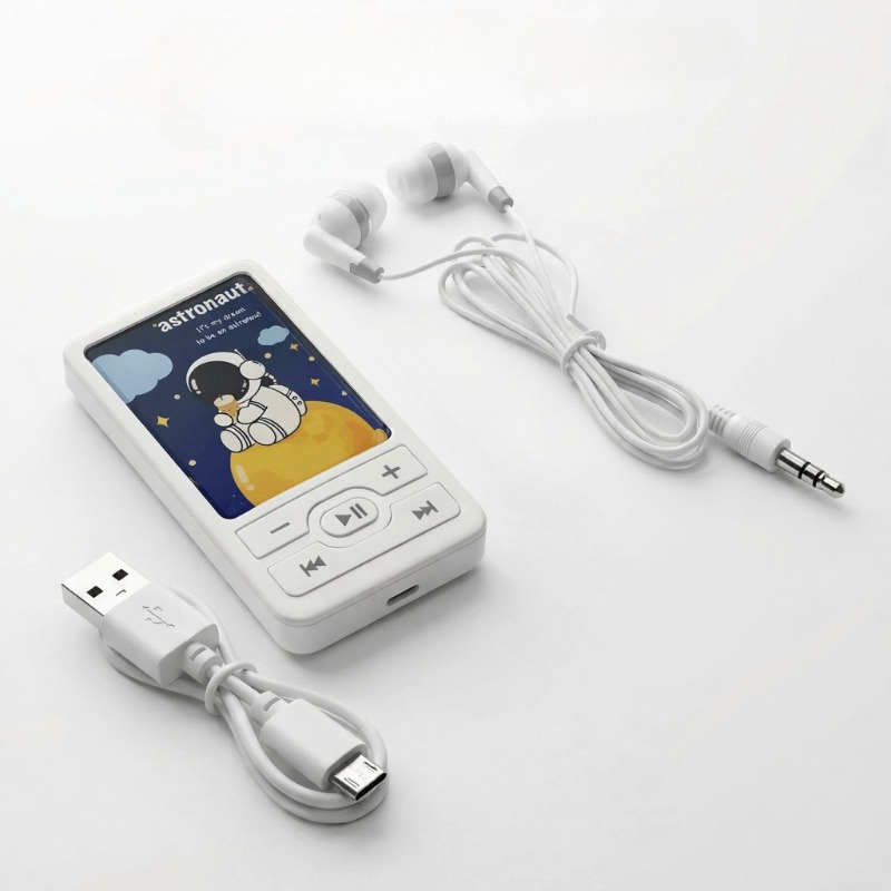 mini portable mp3 player all in one bundle memory card not included lightweight pocket music device featuring a cute cartoon design built in speaker   5mm jack   headphones ideal for studying sports outdoor activities and daily