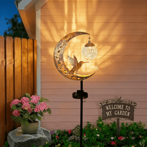 hummingbird cracked glass metal decorative light garden landscape light outdoor lawn stake light courtyard decorative light holiday garden light suitable for courtyards lawns parties camping and picnics solar powered