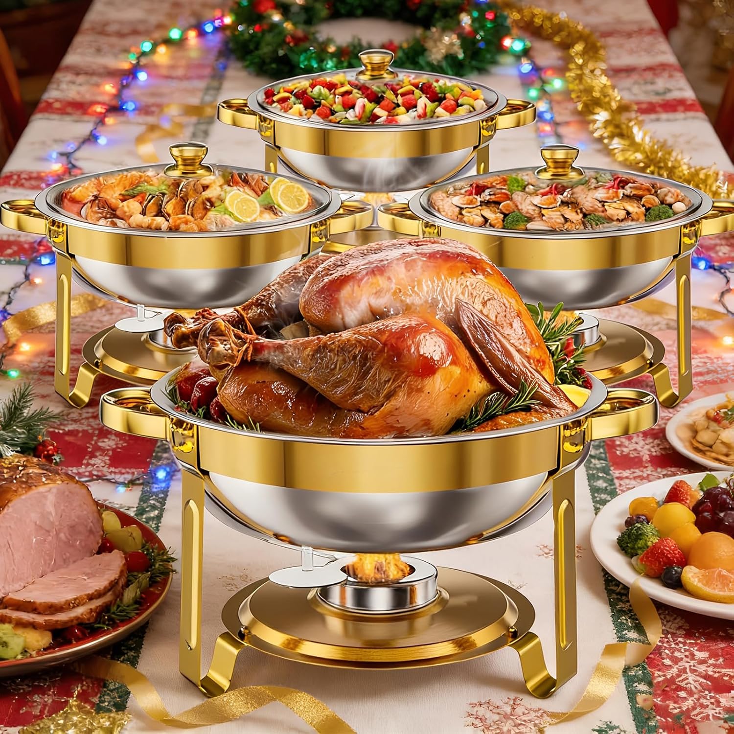 Image of 1/2/4 Pack Commercial/residential Chafing Dish Buffet Set - 6qt Round Stainless Steel Suitable For Weddings, Parties, Catering, Electroplated For Durability &, 408 Steel For Cooking Use, Cooking