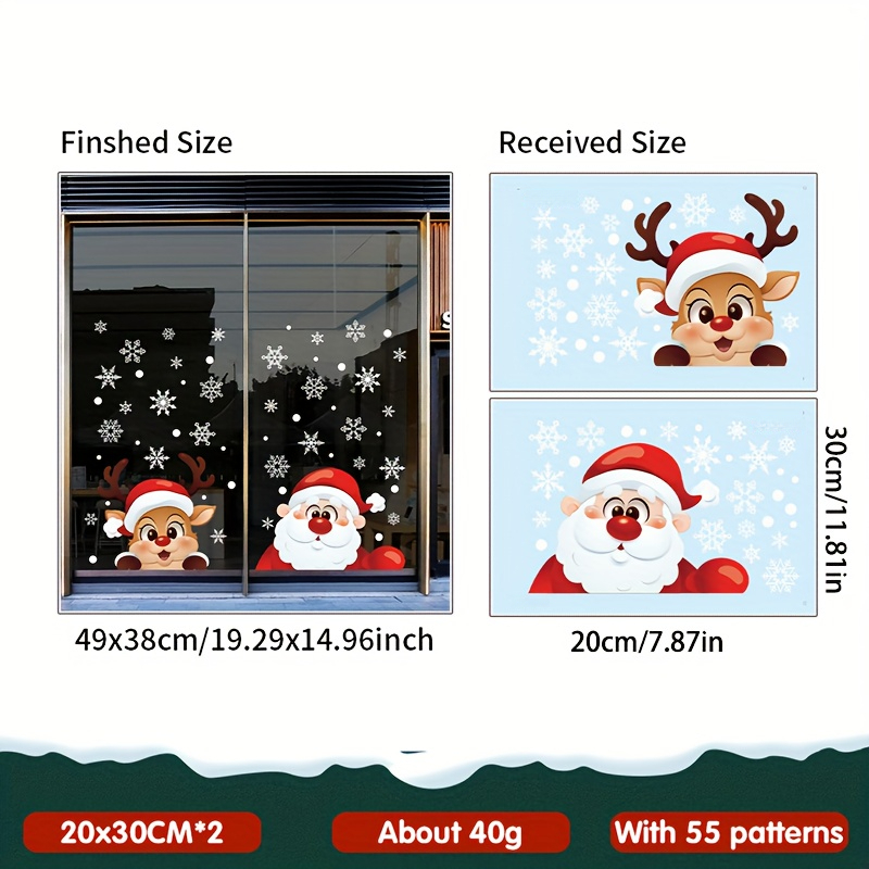 TEMU 2pcs Santa Claus And Reindeer Glass Stickers, Christmas Holiday Window Decoration Stickers, Pvc Static Stickers, Christmas Gift, Suitable For