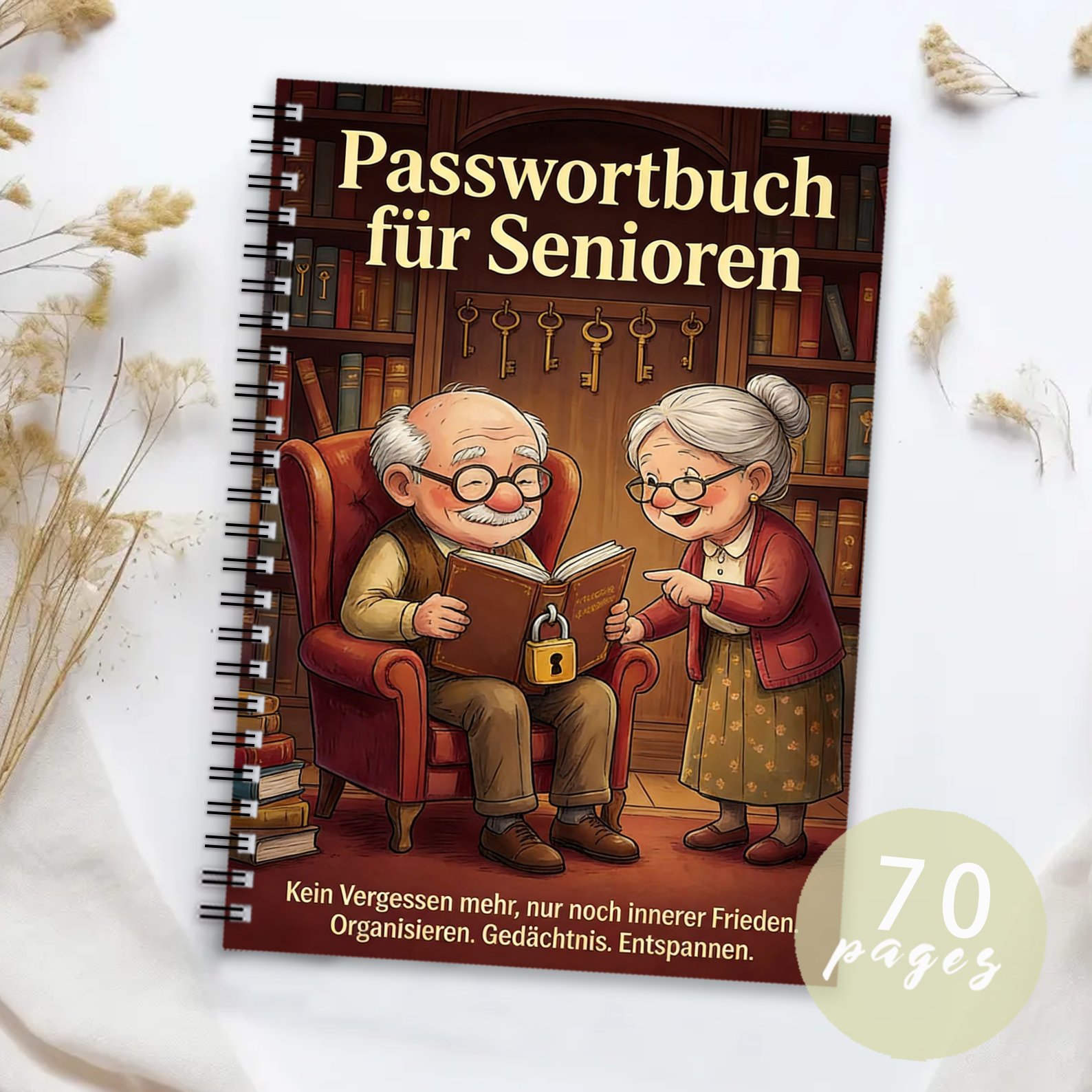 A Spiral-bound German Password Notebook, Designed Specifically For The Elderly, Used For Recording Website Login Information And Organizing German Password Notes