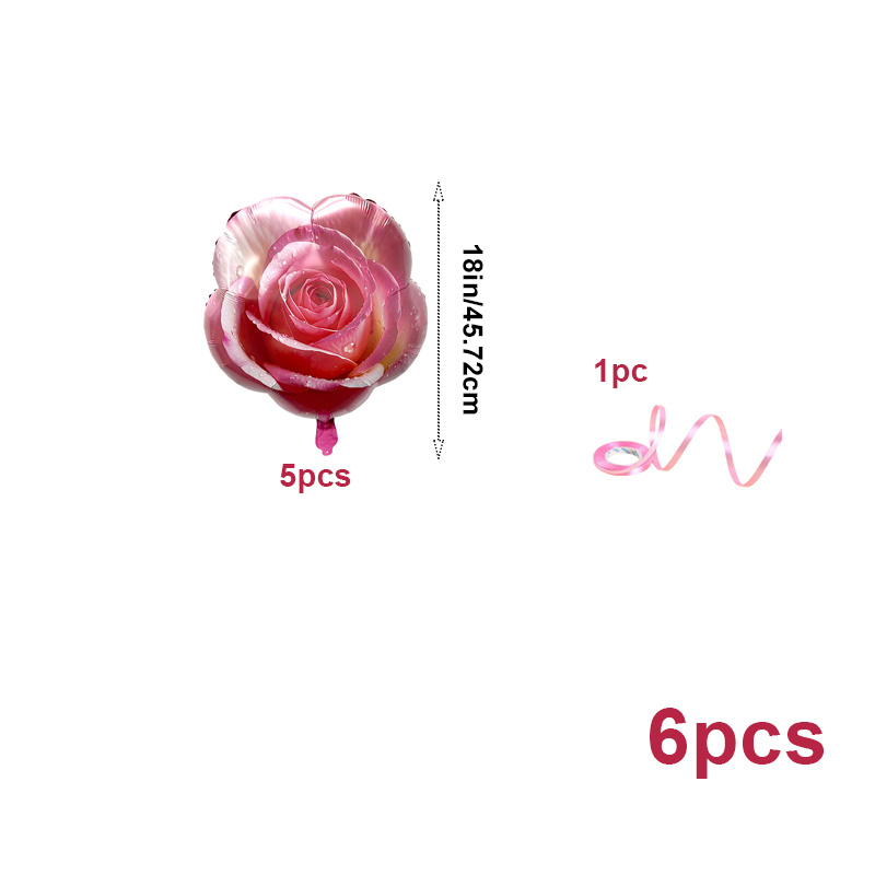 TEMU 6pcs Set Of Rose-printed Round Balloons With Ribbons, Pink-themed Party Decorations, Suitable For Wedding, Birthday Balloon Parties, Father's