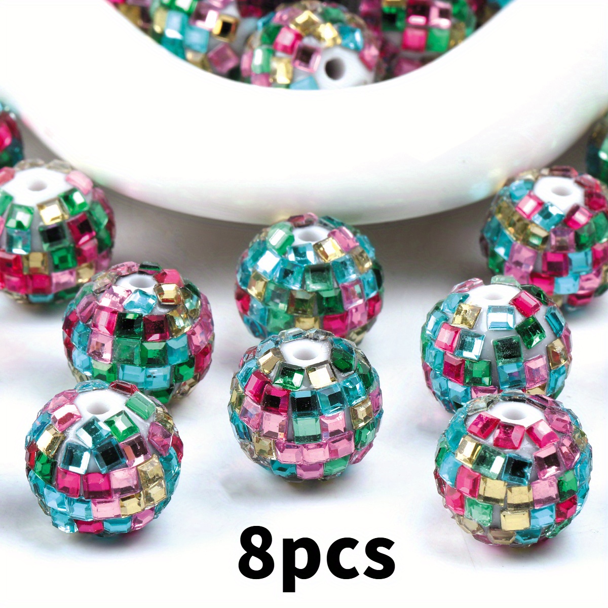 TEMU 16mm Colorful Hand-painted Acrylic Beads For Jewelry Making Loose Round Ball Charm Beads Necklace Bracelet Jewelry Additions Keychain