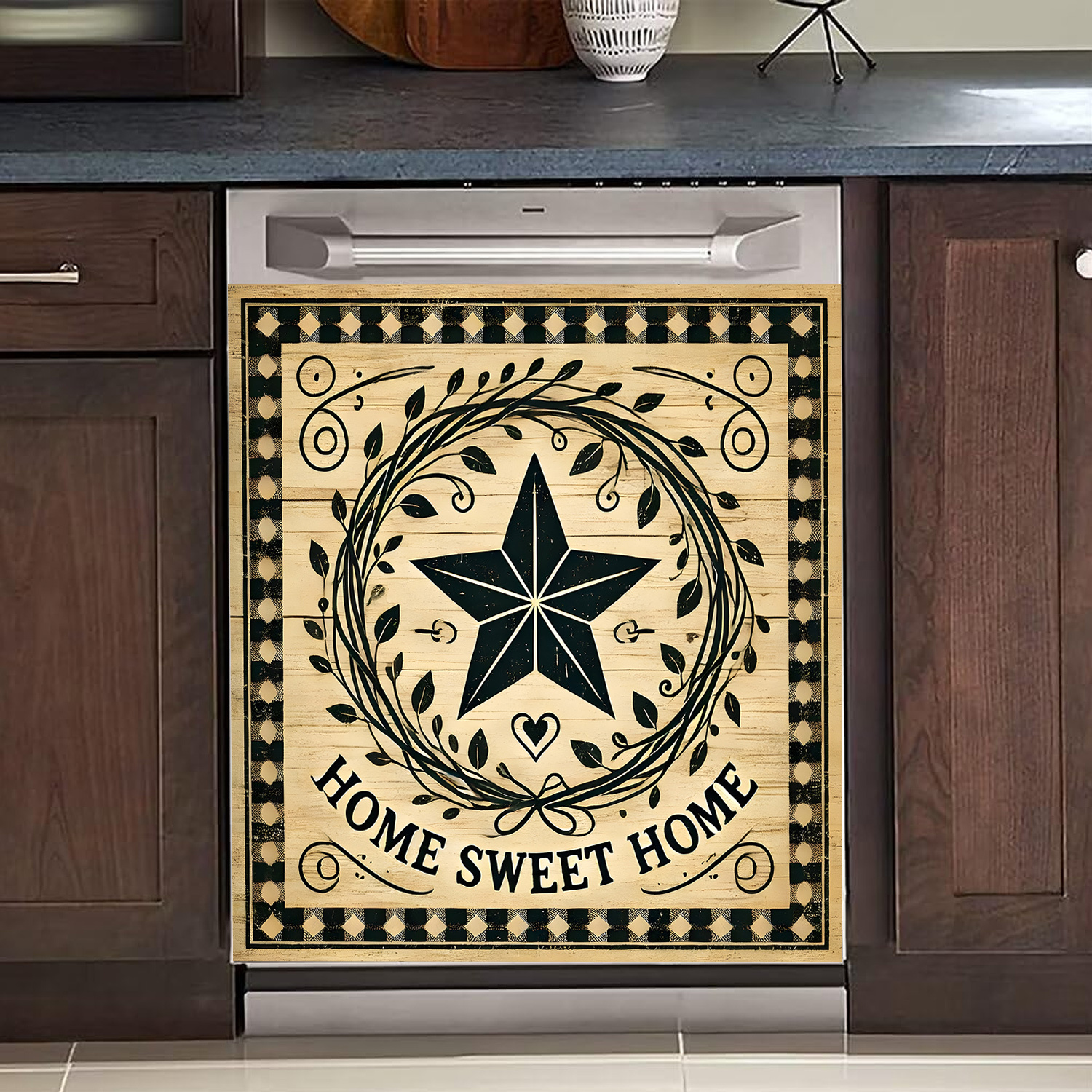 

Rustic 5-pointed Star Vinyl Kitchen Mat, "" Magnetic Door Panel Decal, Reusable & Electricity-free, , Decorative Dishwasher Cover For Refrigerator & Dishwasher