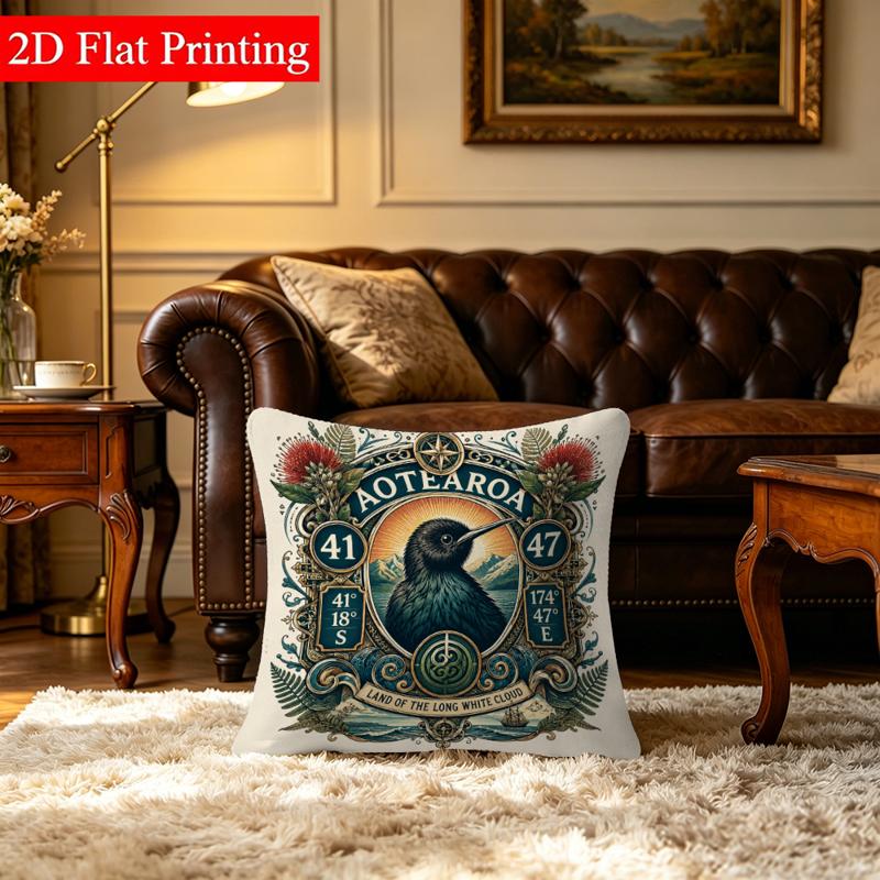 TEMU 1pc 2d Flat Printing Double-sided Throw Pillow Cover, Non-3d And Non-embroidered, No Insert, 17.71 X 17.71 Inches, With Kiwi Bird, Flowers, ""