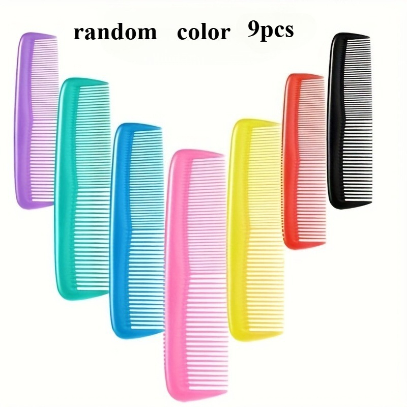 TEMU 9pcs Set Of Colored Thickened Fine-tooth Combs, Including Wide-tooth And Fine-tooth Combs For Household Use. Ends Feature Medium-density Teeth
