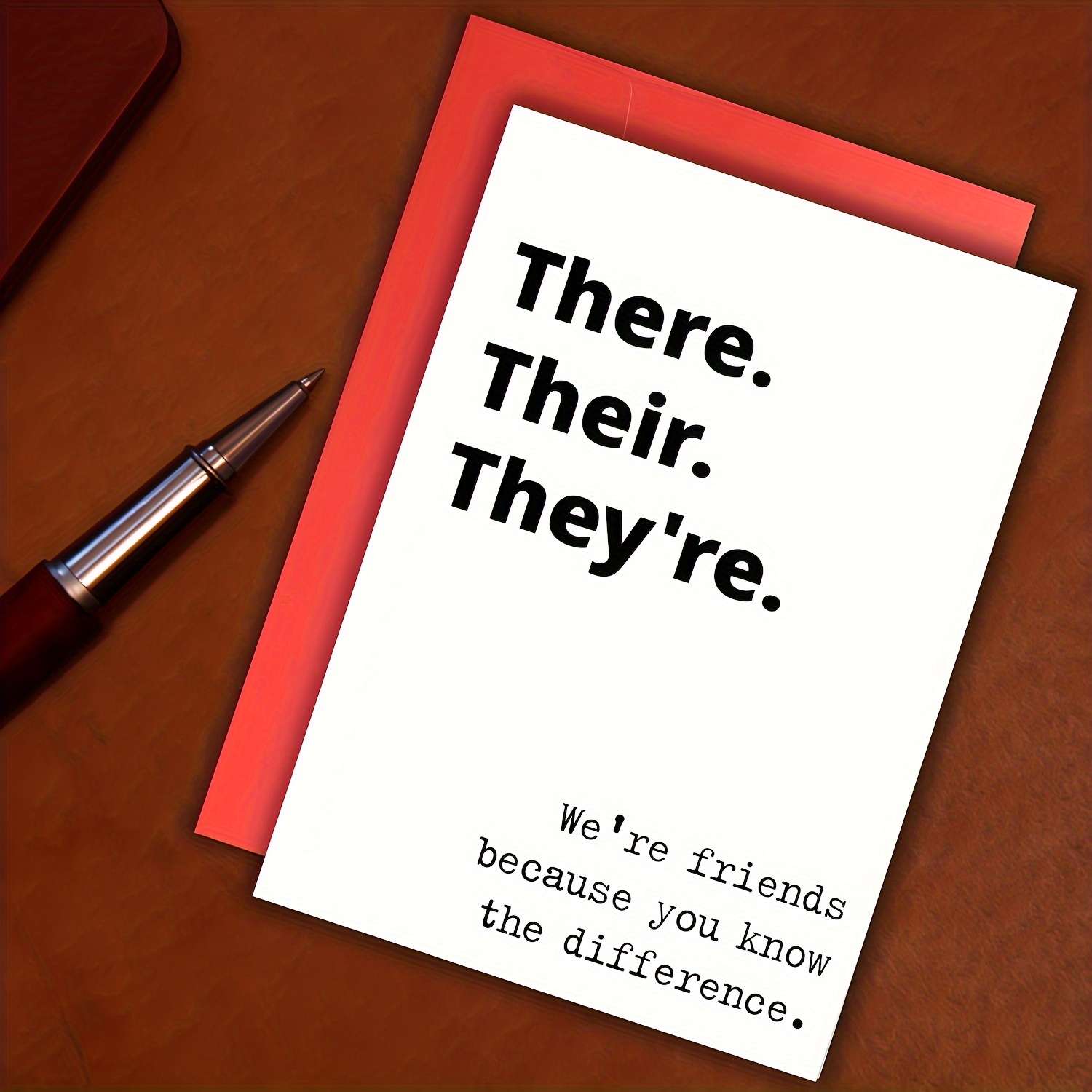 TEMU A Single Humorous Birthday Card With An Envelope Featuring The Pun " 're Vs. Their Difference". This Funny Greeting Card, Designed In Red And