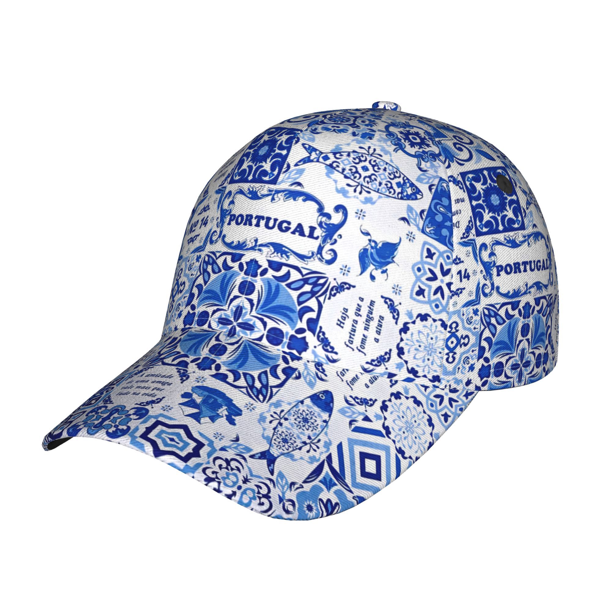 TEMU 1pc Casquette Baseball Imprimé Carreaux Bleu et Blanc Portugal, Style , Casquette Sportive Extérieur Décontractée, Casquette de , Casquette