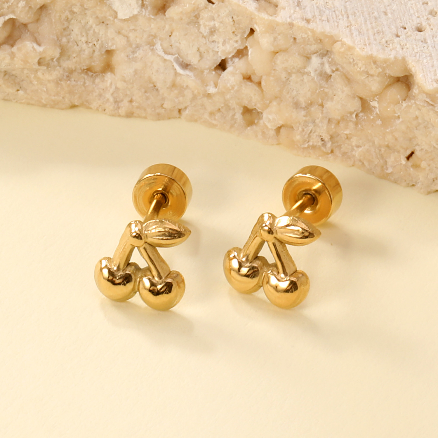 Women's Cherry-Shaped Stainless Steel Stud Earrings