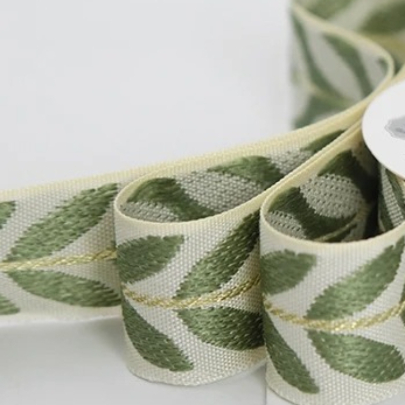 TEMU Ruban de broderie à feuilles de 25 mm de large sur 5 yards, convient pour de sacs, sangle de ceinture à coudre avec emballage de bouquet - Ruban