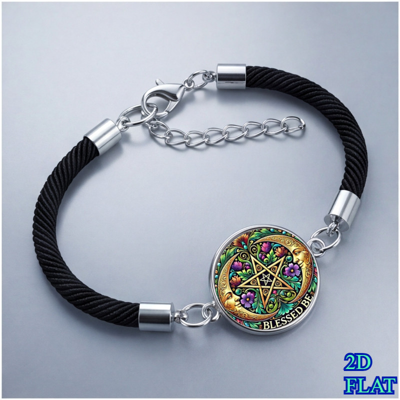 TEMU Pulsera de protección wiccana 2D y ajustable - "Blessed Be" y luna , para hombres y mujeres, regalo de joyería de brujería para Halloween,