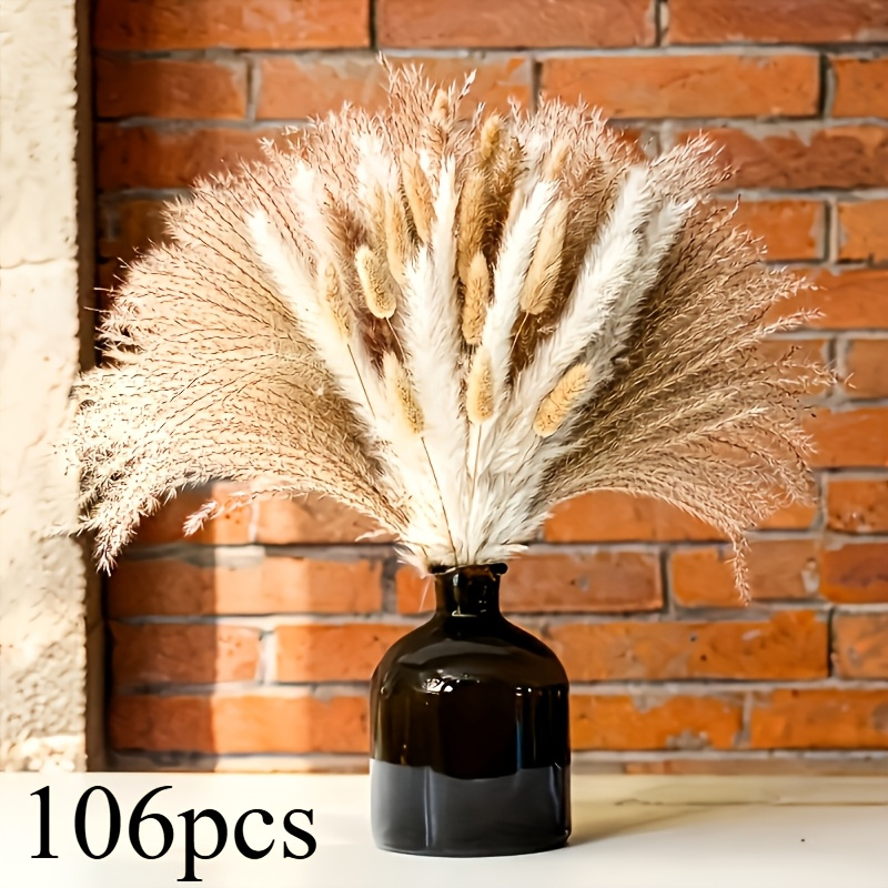 E-shop 106-teiliges Arrangement aus unechtem Rattan-Pampasgras, Hasenohren, böhmisches Heim-Vasen-Dekor, geeignet für Hochzeitszeit, Valentinstag,